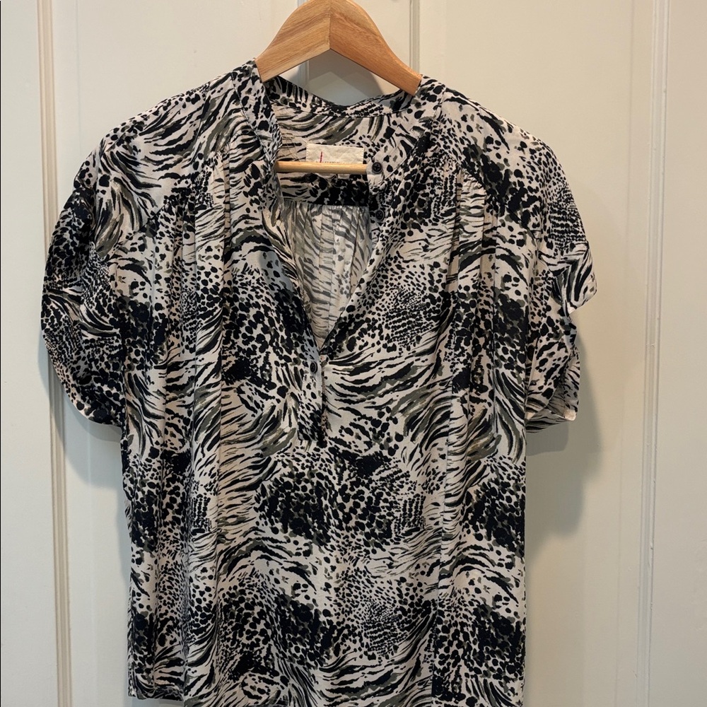 Anthropologie Dolman Black and White Animal Print Blouse